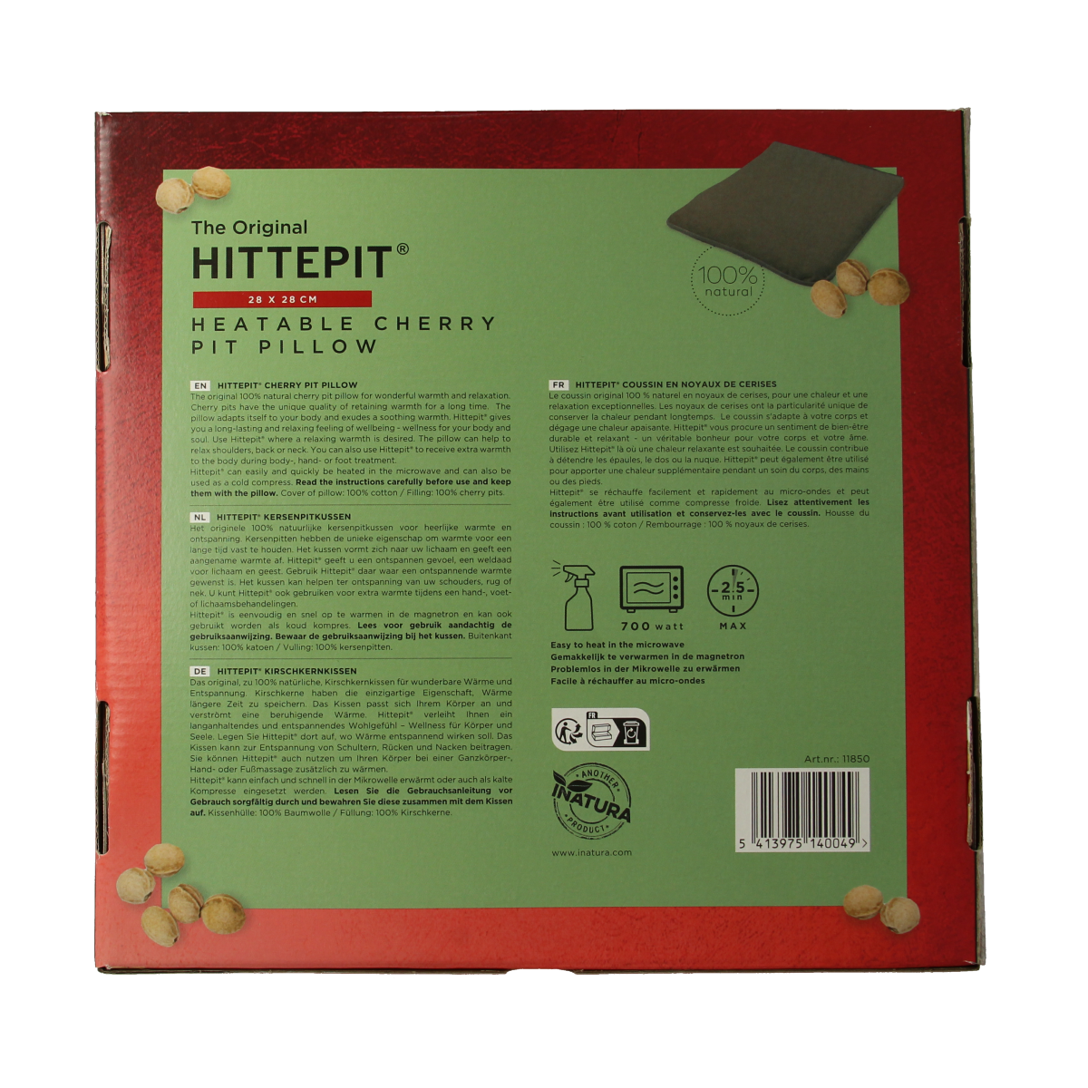 Eco-friendly Hittepit Vierkant kersenpit kruik, natural heating pad, made by Hittepit, shown in the image.