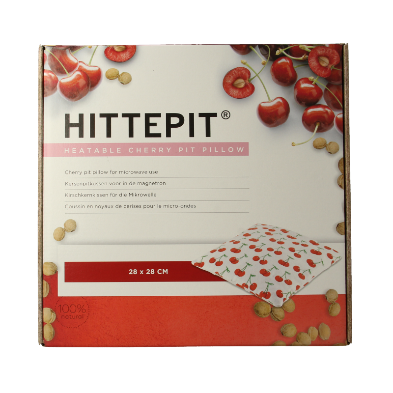 Red cherry-shaped Hittepit Kruiken Vierkant, featuring a square design, used for heat retention and relaxation.