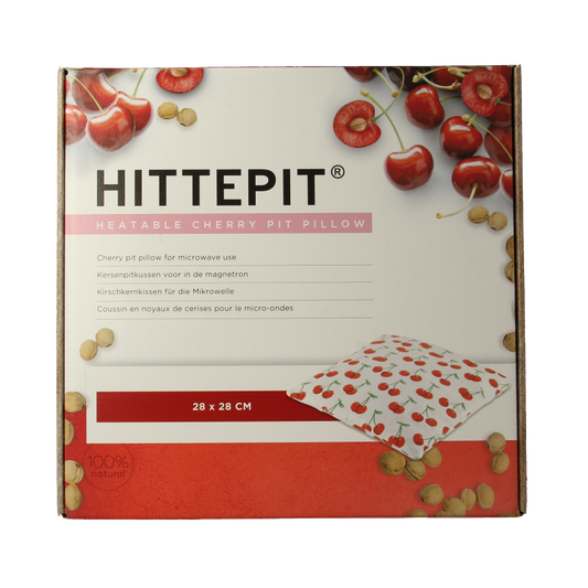 Red cherry-shaped Hittepit Kruiken Vierkant, featuring a square design, used for heat retention and relaxation.