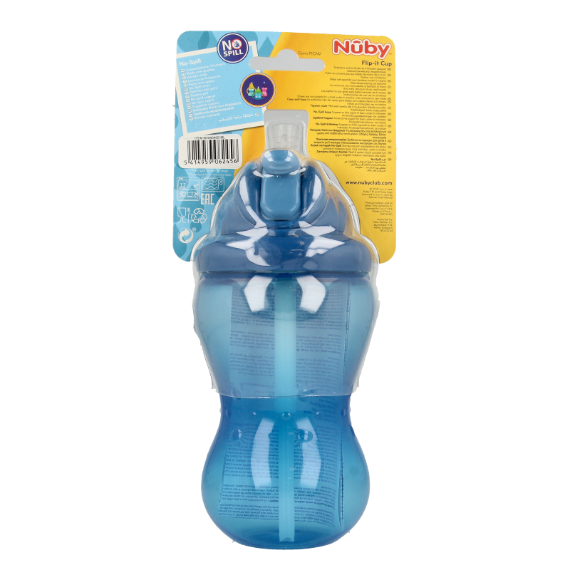 Nuby Flip It 360ml blue toddler sippy cup for ages 12+ months, with spill-proof lid and ergonomic design for young children