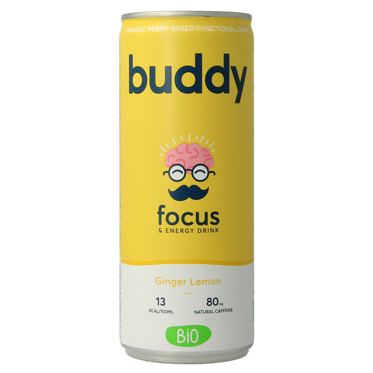 Bottle of Buddy Drink ginger and lemon bio, 250ml, natural organic beverage in a clear plastic bottle with a label.