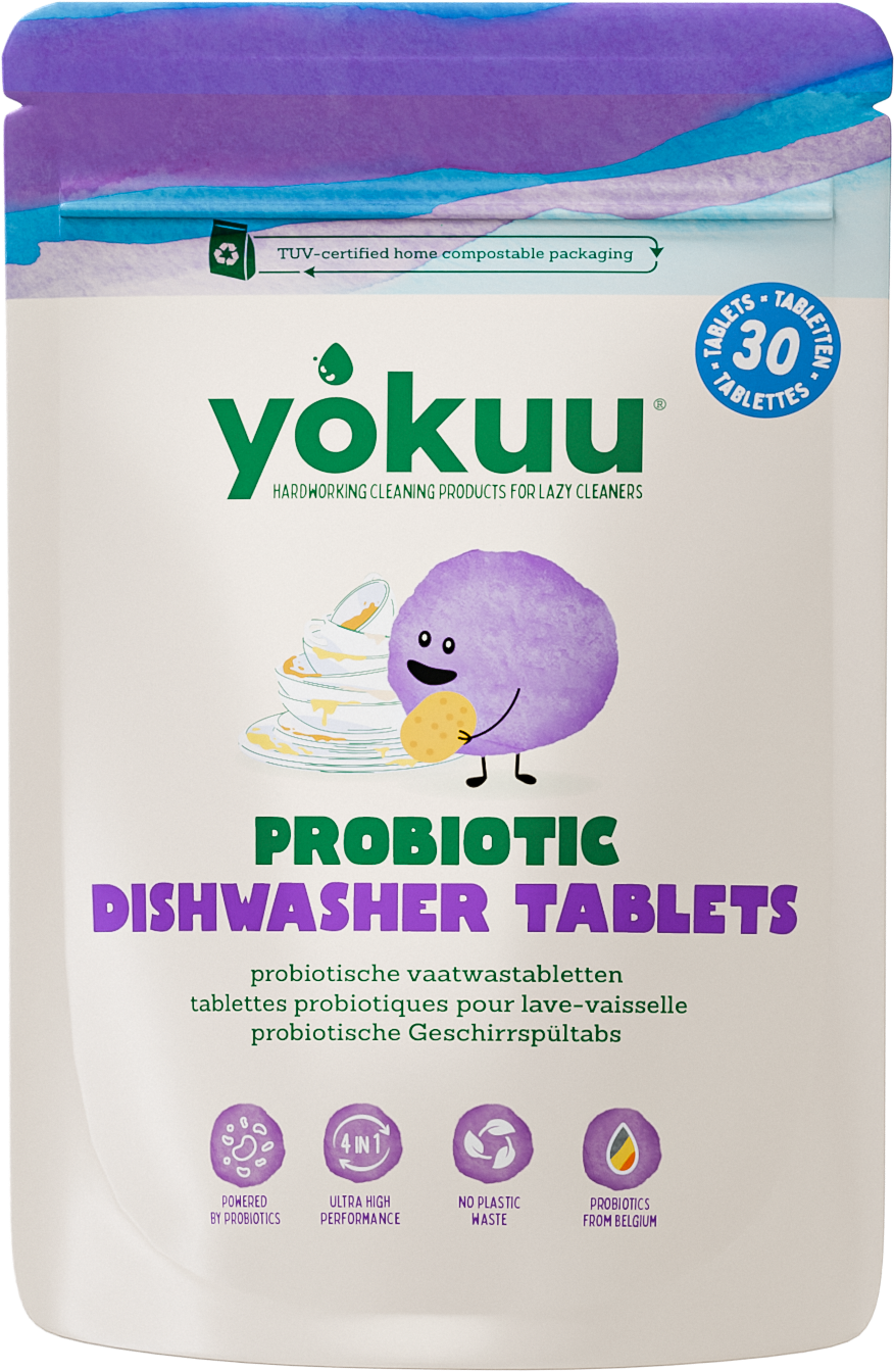 Yokuu vaatwastabletten in a box, 30 dishwasher tablets for effective cleaning, from Yokuu brand, shown in the image.