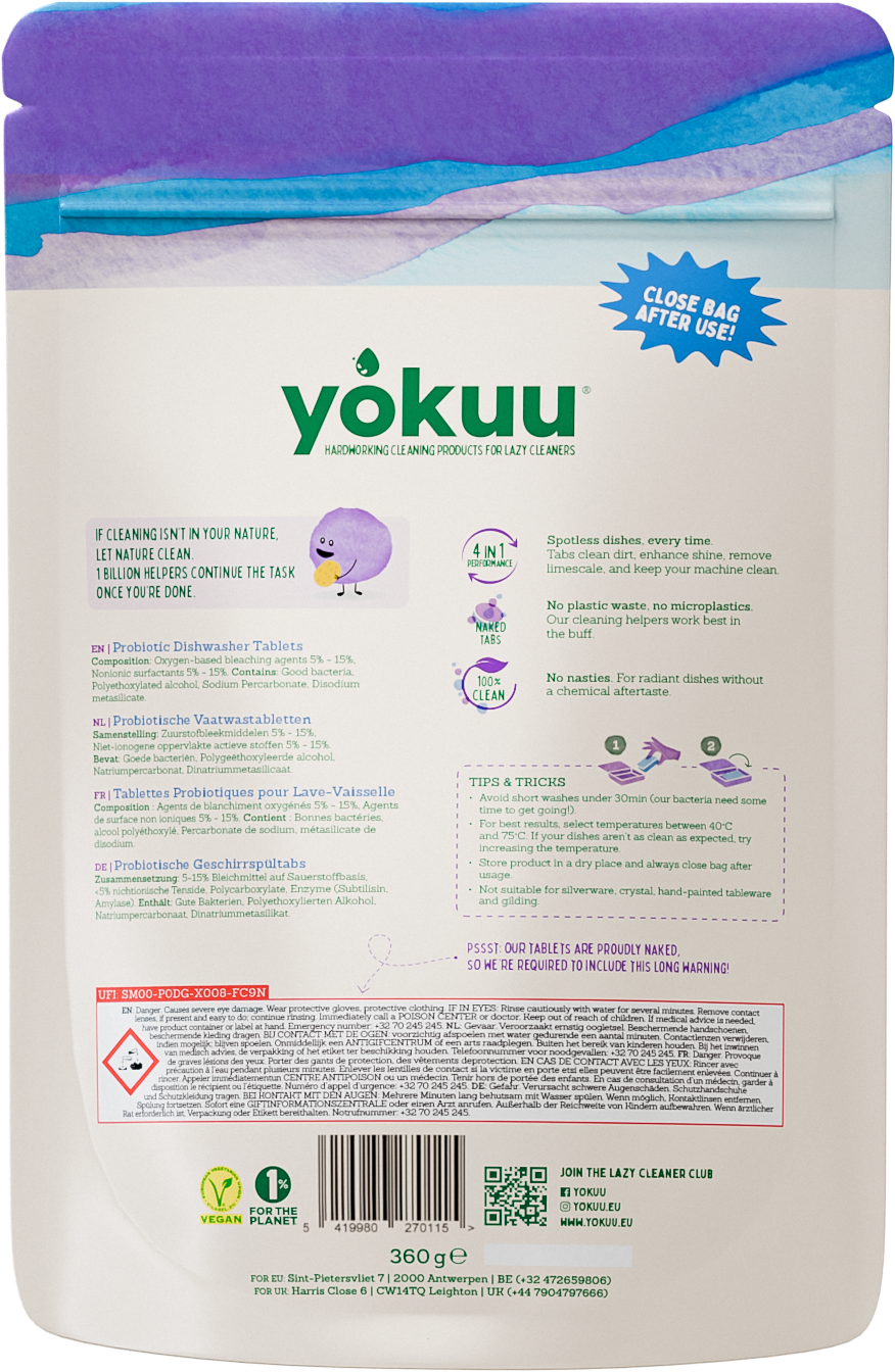 Yokuu vaatwastabletten 30 stuks in a box, dishwasher cleaning tablets for effective dishwashing, brand Yokuu.