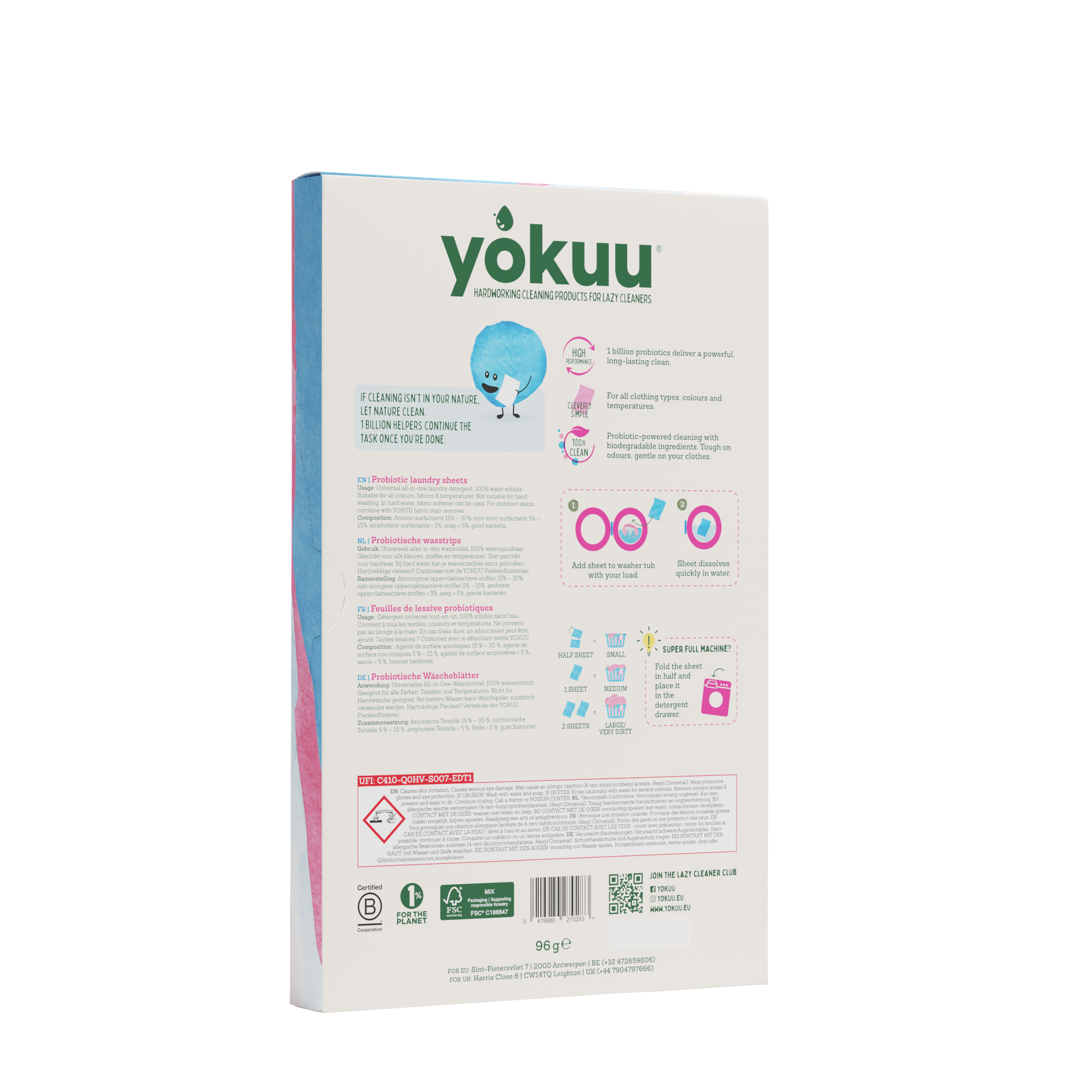 Yokuu Wasstrips 0% fragrance laundry detergent strips, 96 grams, eco-friendly washable cleaning product with no added scent