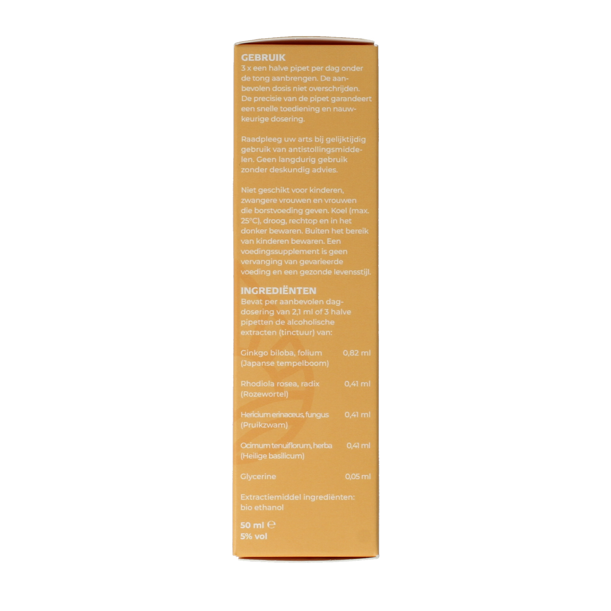 Bottle of DRUP Kruiden paddenstoelextract focus 50ml, herbal supplement in a dark glass bottle with a screw cap.
