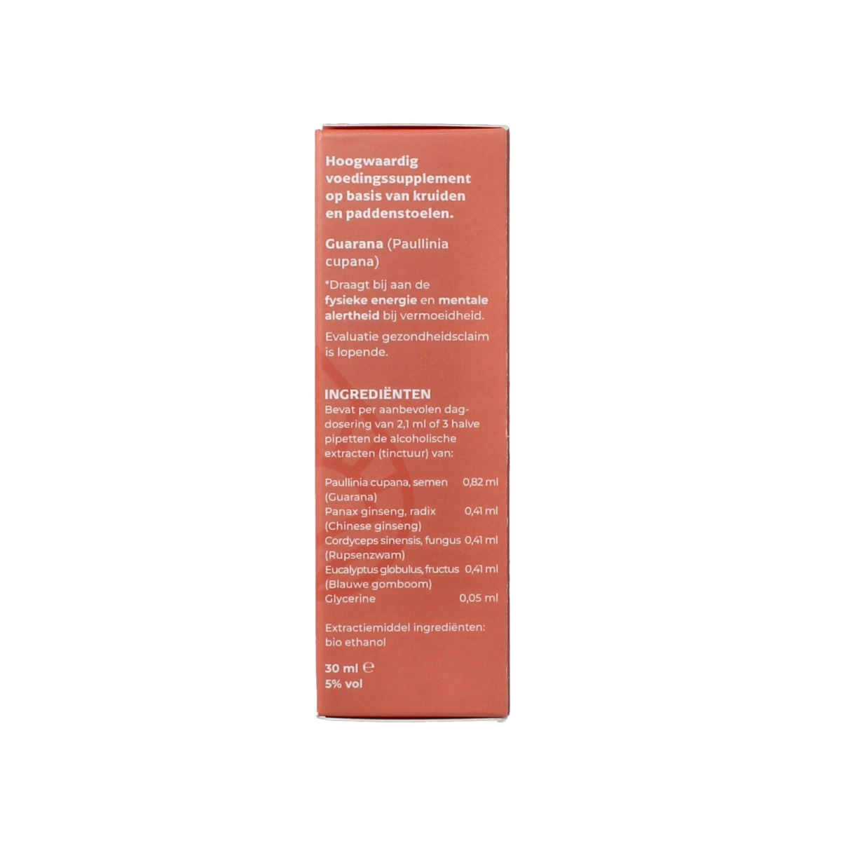 DRUP Kruiden paddenstoelextract energie bottle, herbal supplement in a 30ml container with herbal labeling on the packaging.