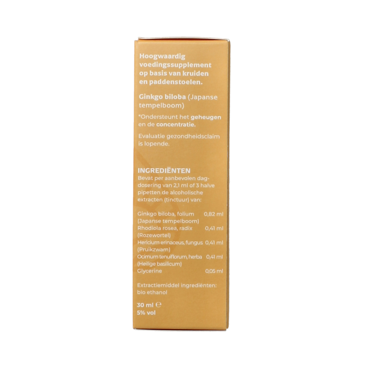 DRUP kruiden paddenstoelextract focus 30ml bottle, herbal supplement in a dark glass container with label showing product details.