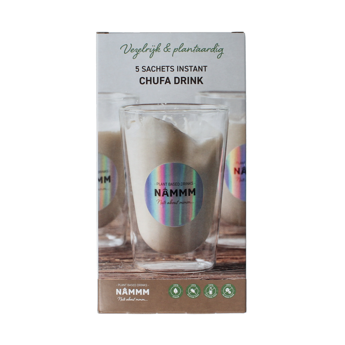 Nammm Chufa drink sachets, packaged in 5.00 sachets, natural beverage from the Dranken en Sappen category.