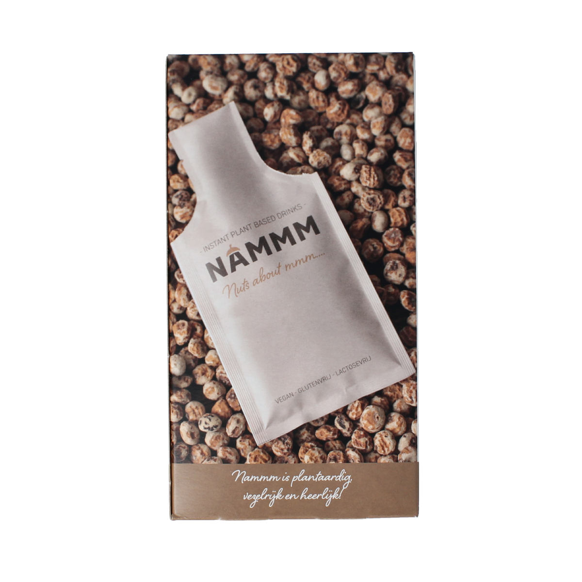 Nammm Chufa drink sachets featuring vibrant packaging, showcasing the natural nut-based beverage in convenient 5-pack sachets.