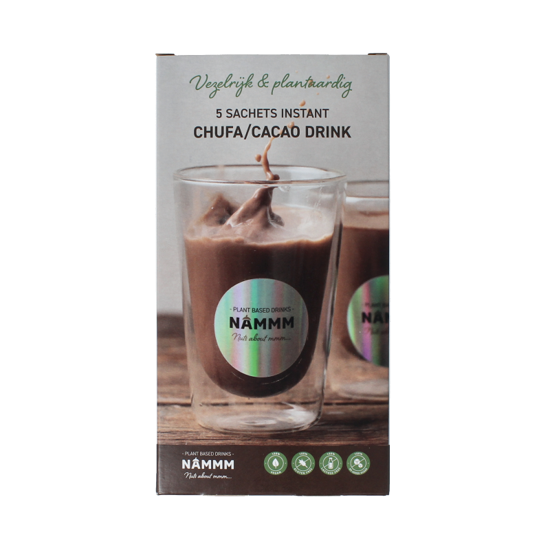 Nammm Chufa drink cacao sachet, a natural chocolate-flavored beverage in a small packet.