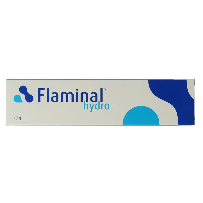 Flaminal Hydrogel for burns, 40g, soothing wound dressing with brand name visible, in a clear container.