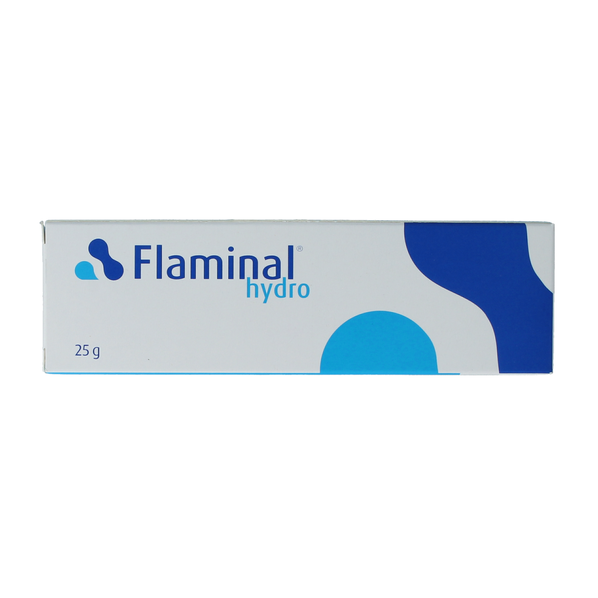 Flaminal Hydrogel wound care product in 25g package with transparent gel and applicator tip, designed for wound healing.