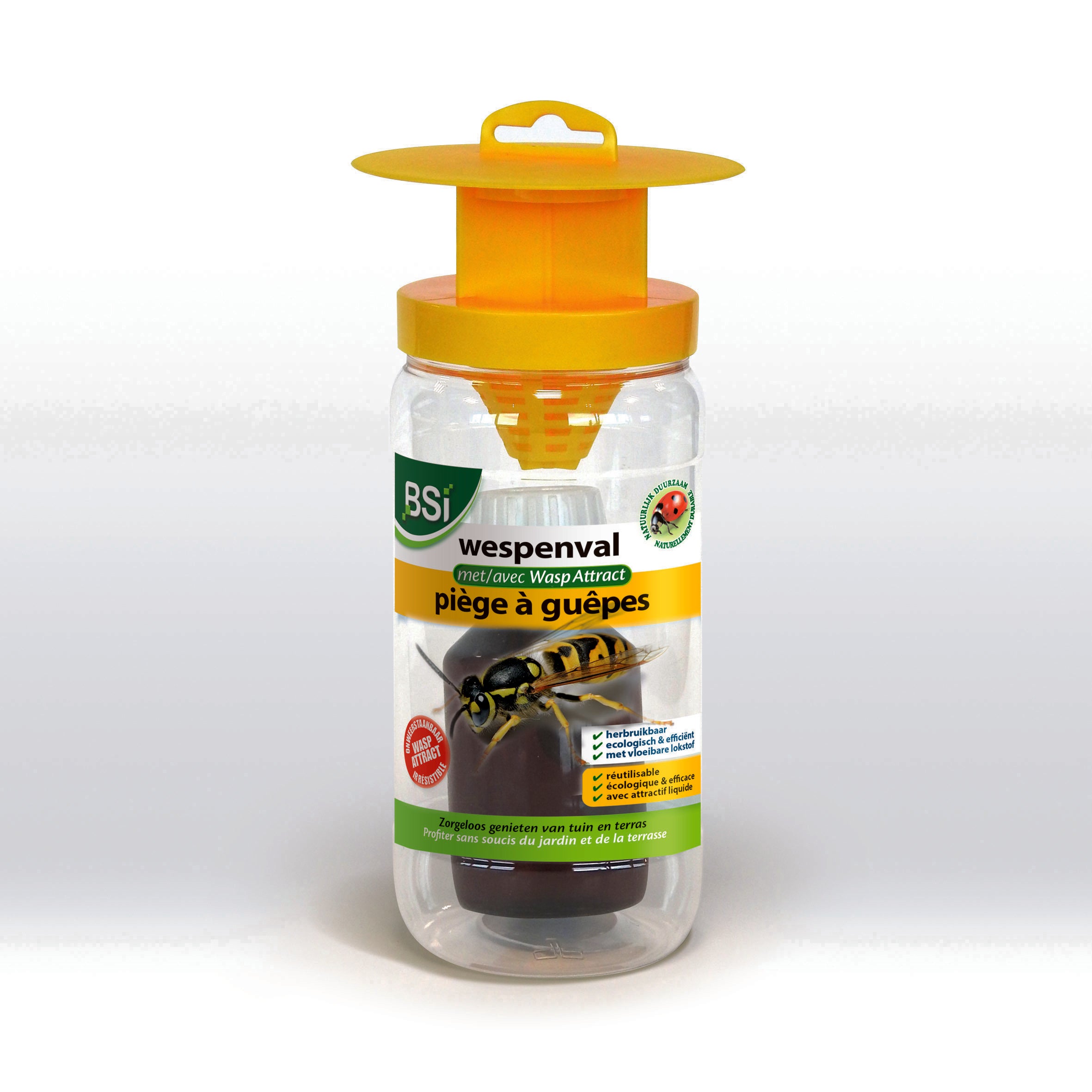 BSI Wespenval met lokstof wasp attractant in 200ml bottle, used for controlling wasps around home and comfort areas.