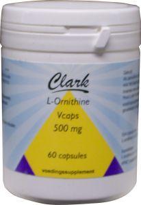 Clark L-Ornithine vegetarian capsules, dietary supplement with amino acids, shown in a close-up image.