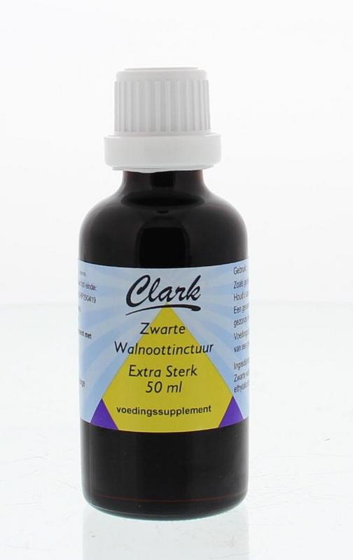 Clark Zwarte walnoottinctuur extra sterk in een 50 ml fles, kruidenpreparaat met donkerbruine tinctuur in een glazen fles