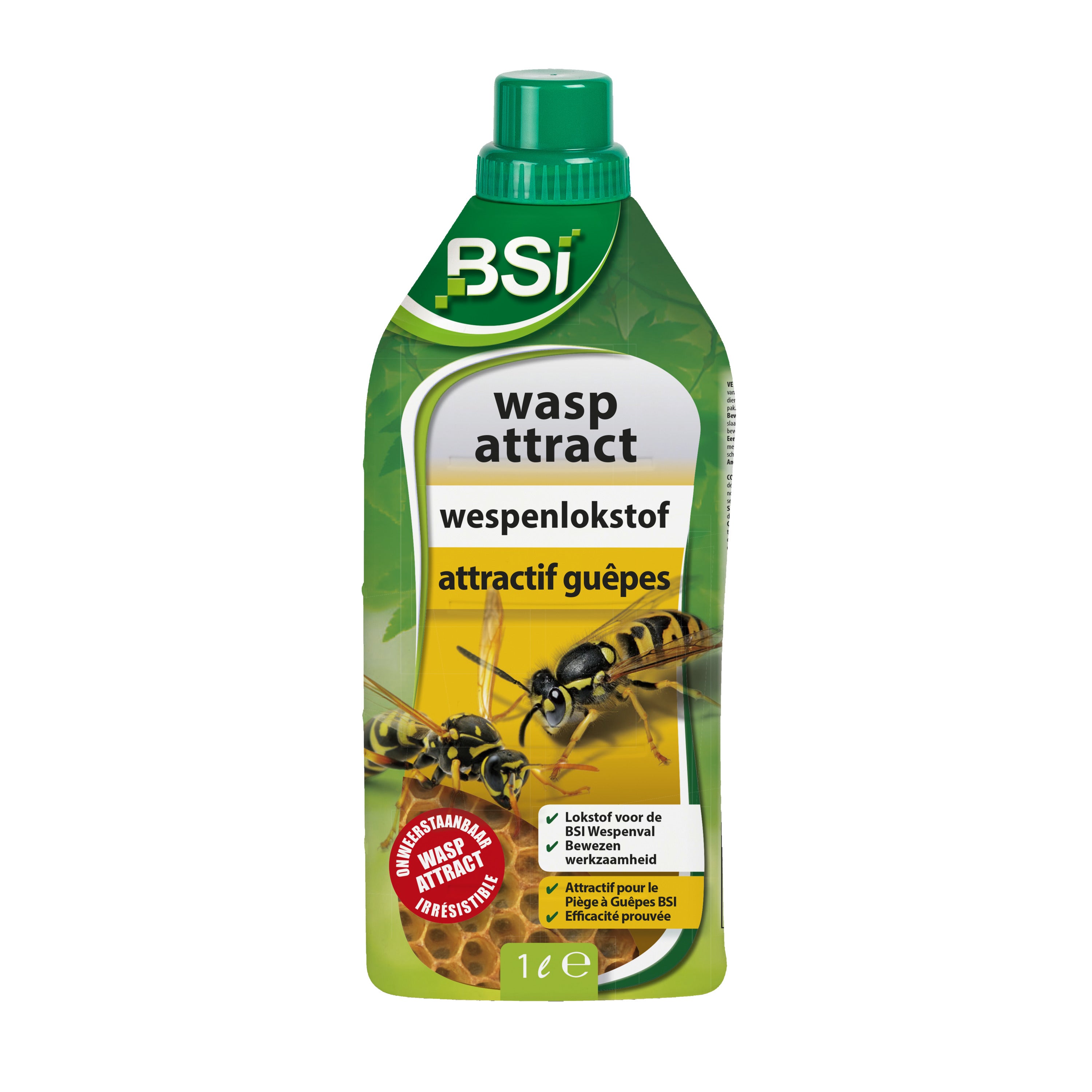 BSI Wasp attractant liquid in a 1000ml bottle for pest control, used to attract wasps and improve outdoor comfort.