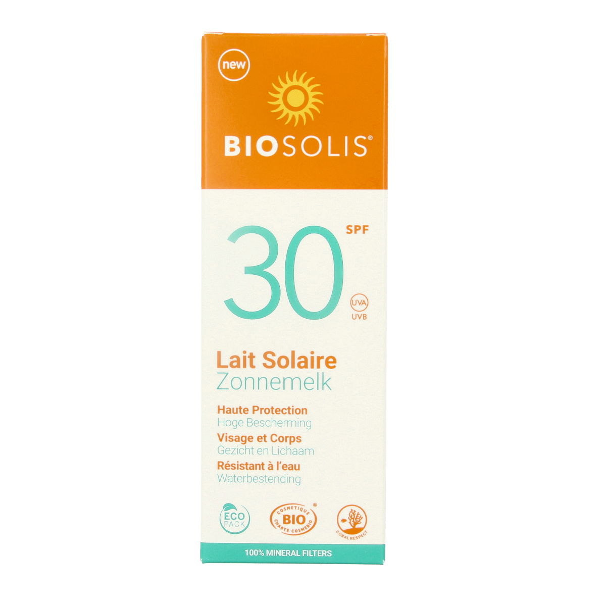 Biosolis SPF30 face and body sun milk in a 100ml bottle, natural sunscreen for face and body protection.