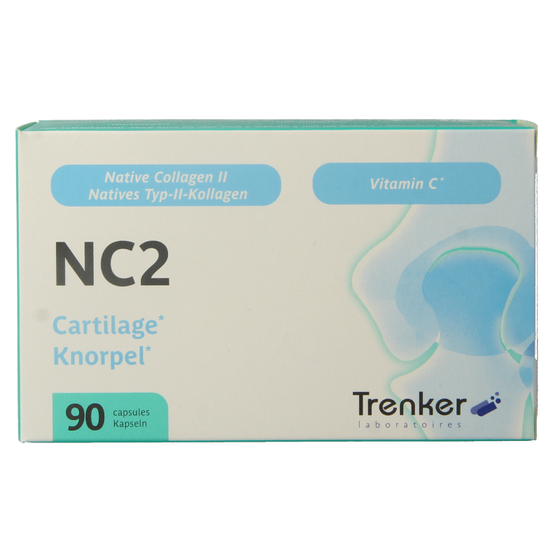 Trenker NC2 90 capsules mineral supplement in a white bottle with label showing product details and branding.