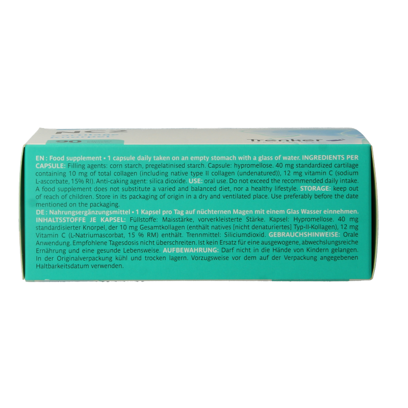 Trenker NC2 90 capsules mineral multivitamin supplement bottle with capsules inside, designed for health and wellness.