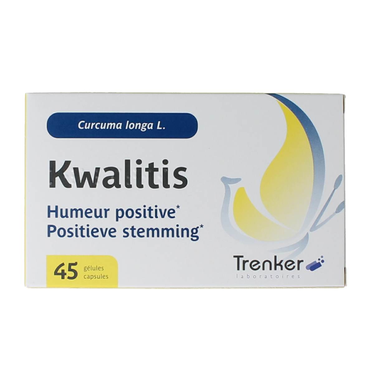 Trenker Kwalitis herbal capsules in a bottle, dietary supplement for digestive health, natural Kruidenpreparaten product.
