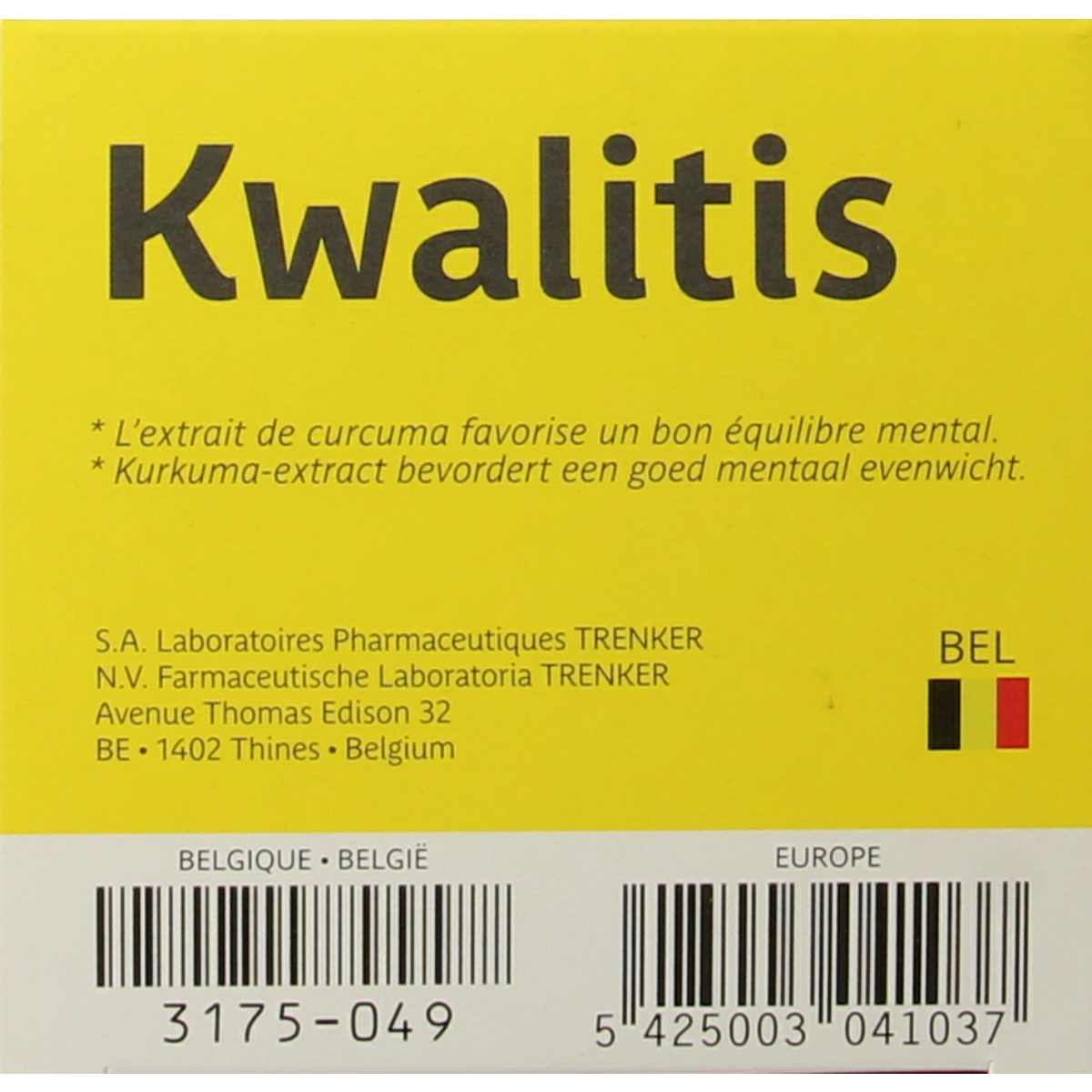 Trenker Kwalitis 90 capsules of herbal supplement in a bottle, showcasing the product packaging.