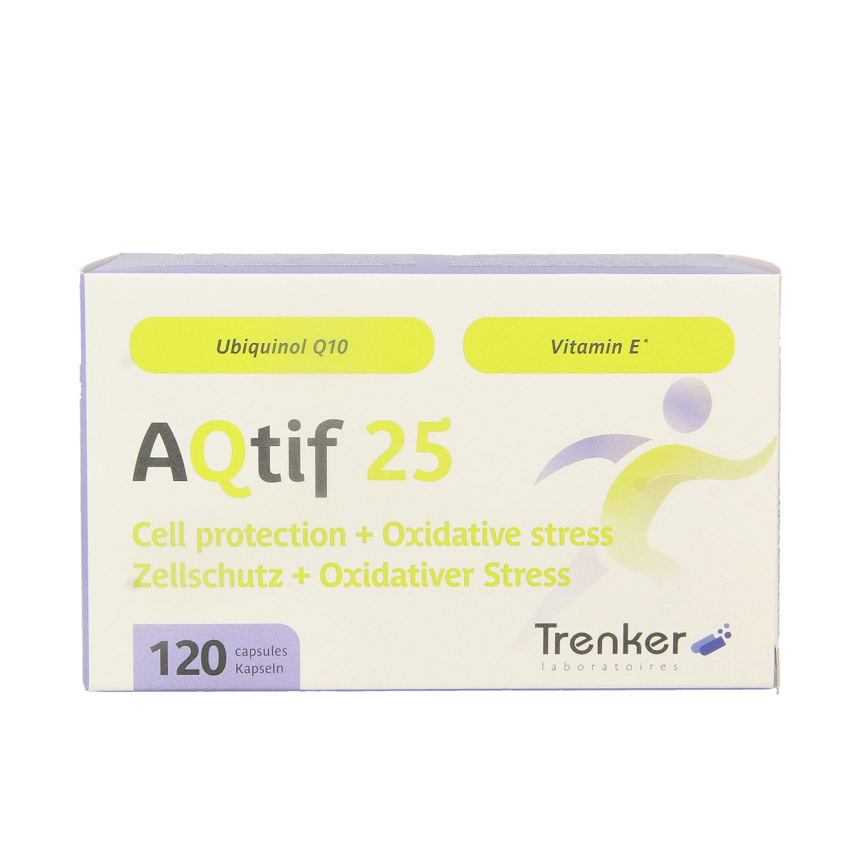 Trenker Aqtif 25 multivitamin capsules, dietary supplement with 120 capsules, for daily nutritional support.