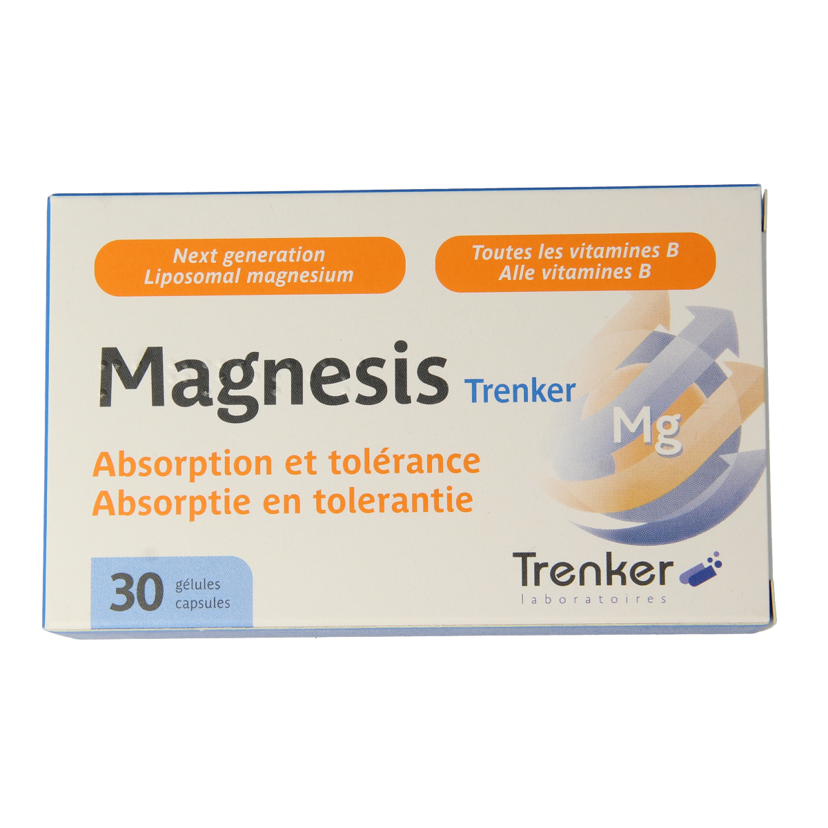Trenker Magnesis mineral supplement capsules, a multi-mineral supplement in a bottle, showing the capsules inside.