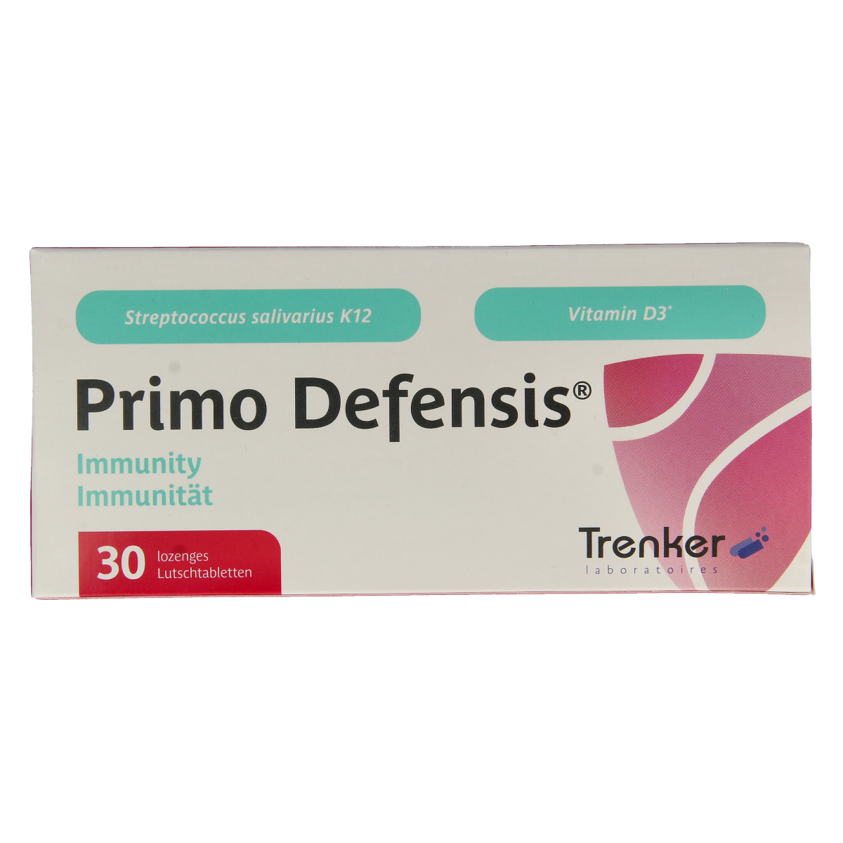 Trenker Primo Defensis multivitamin lozenges in a blister pack, dietary supplement to support immune health.