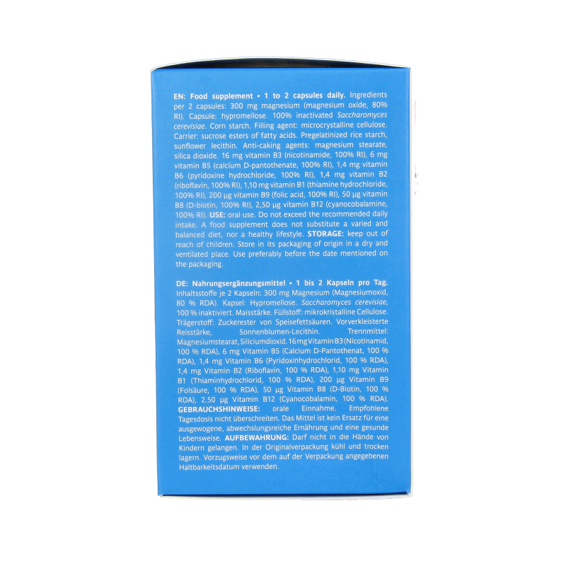 Trenker Magnesis mineral supplement in a bottle of 180 capsules, showing the supplement label and capsules inside.