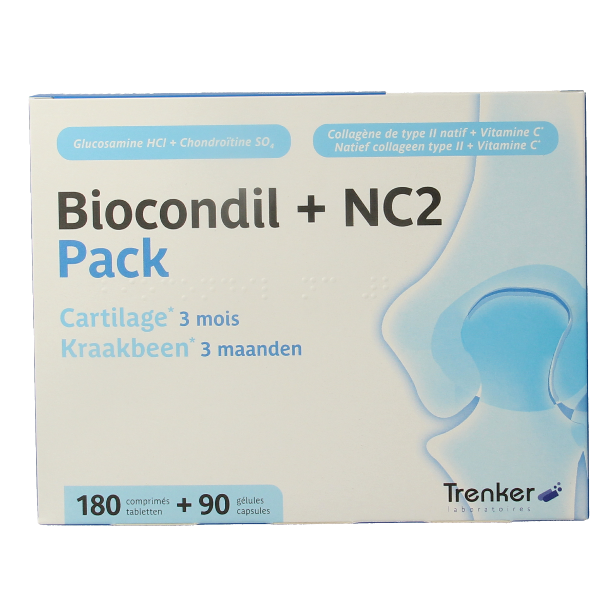 Trenker Biocondil 180 tablets and NC2 90 capsules mineral supplement set, featuring joint support and mineral nutrients.