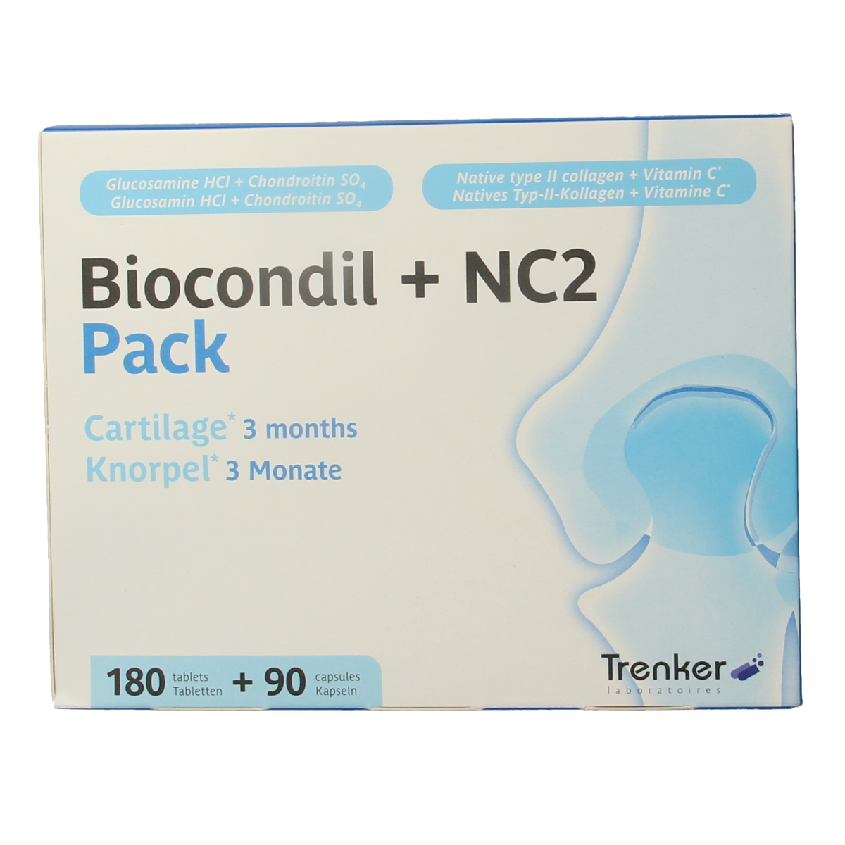Trenker Biocondil and NC2 mineral supplement pack with 180 tablets and 90 capsules, dietary joint and bone support.