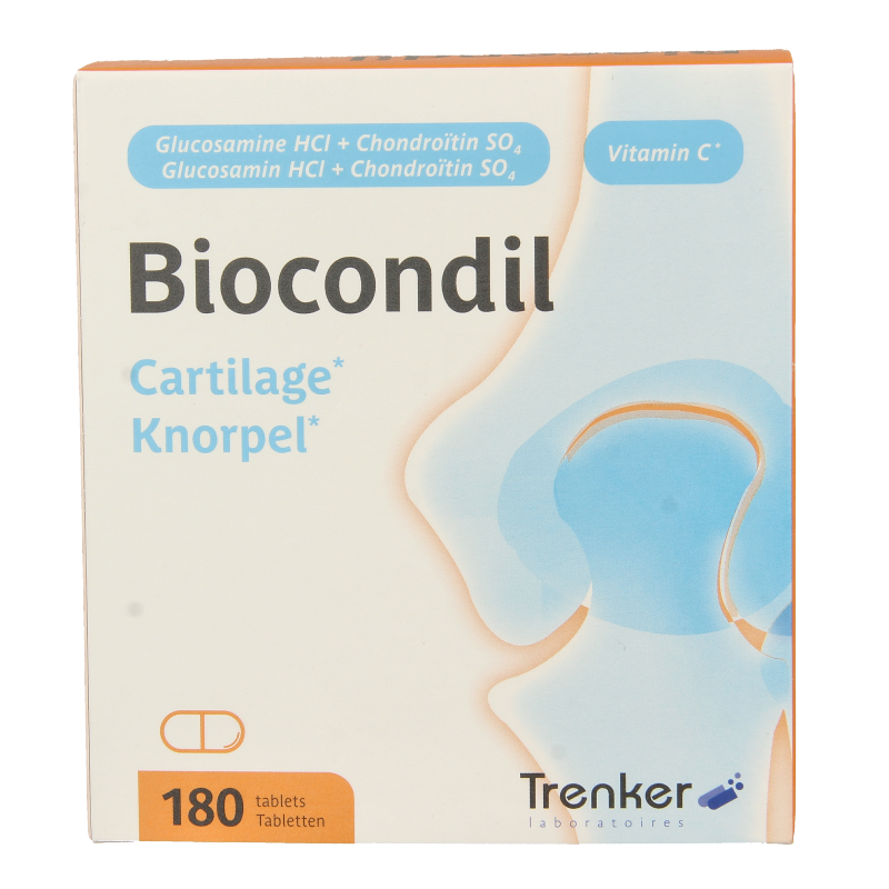 Trenker Biocondil 180 tablets mineral supplement bottle with colorful label and tablet images.