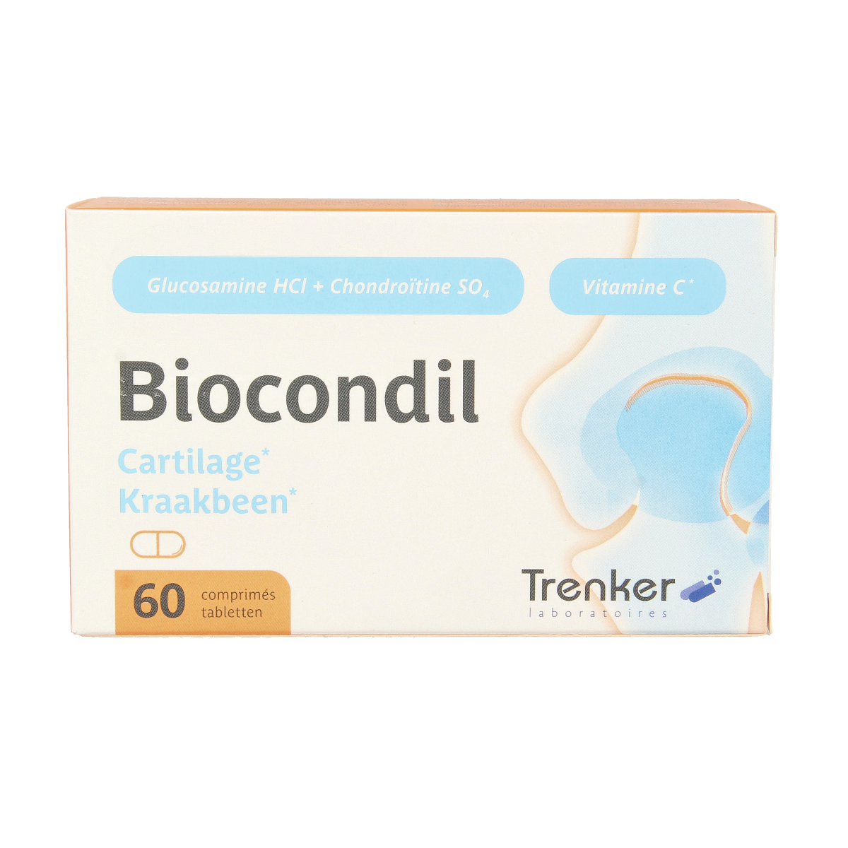Trenker Biocondil chondroitine glucosamine vitamin C mineral supplement in 60 tablets, showing the product packaging.