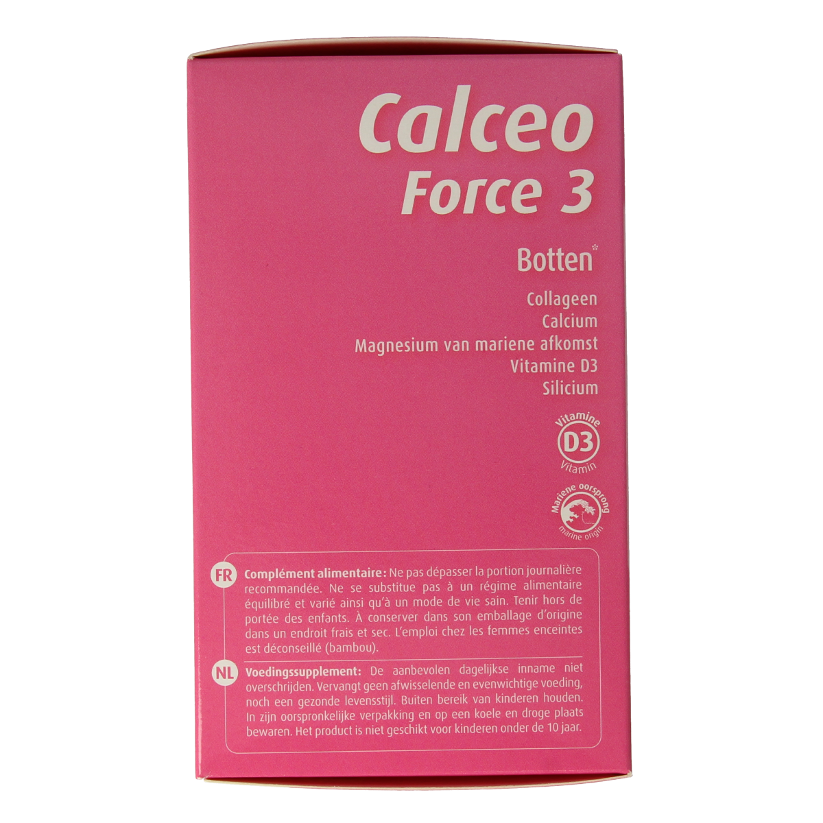Orthonat Calceo Force 3 mineral supplement tablets, multi-mineral formula in a blister pack, designed for bone health support.