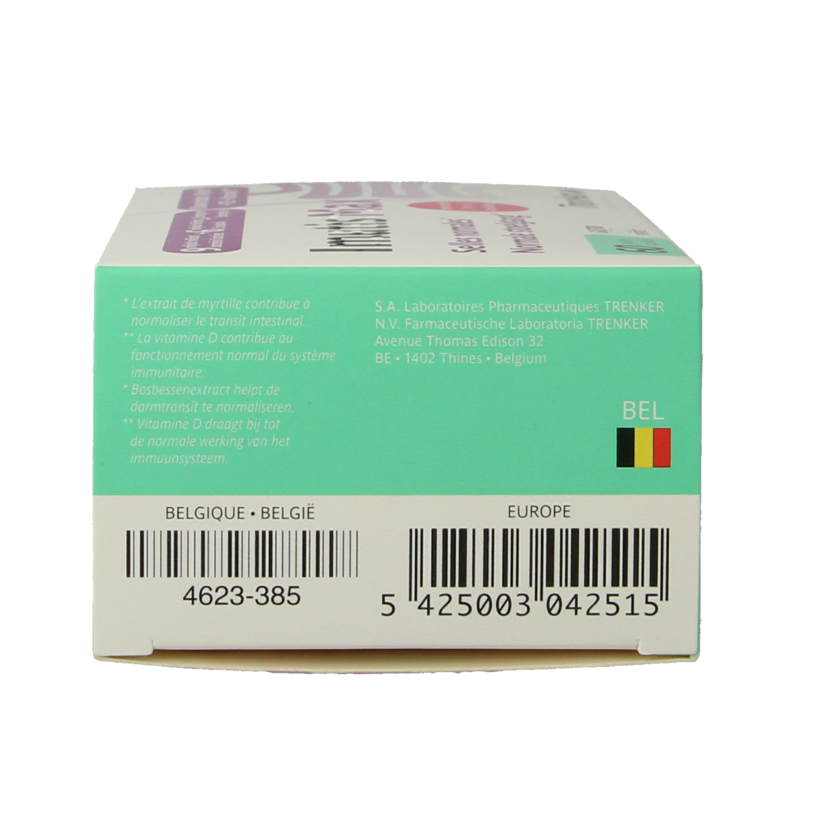 Trenker Imutis Max micro-organisms supplement capsules, showing a bottle of Trenker probiotic capsules for digestive health.