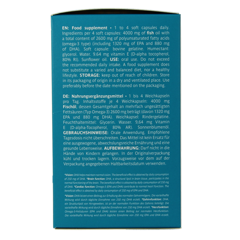 Trenker Bioleine Omega 3 capsules, dietary supplement with omega-3 fatty acids, shown in a bottle with capsules.