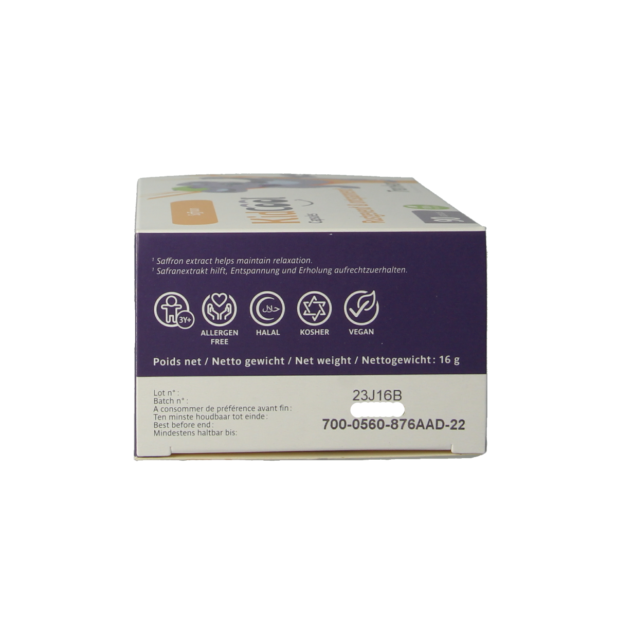 Trenker KidCool 90 capsules, herbal supplement for children, showing the bottle with capsules in a natural setting