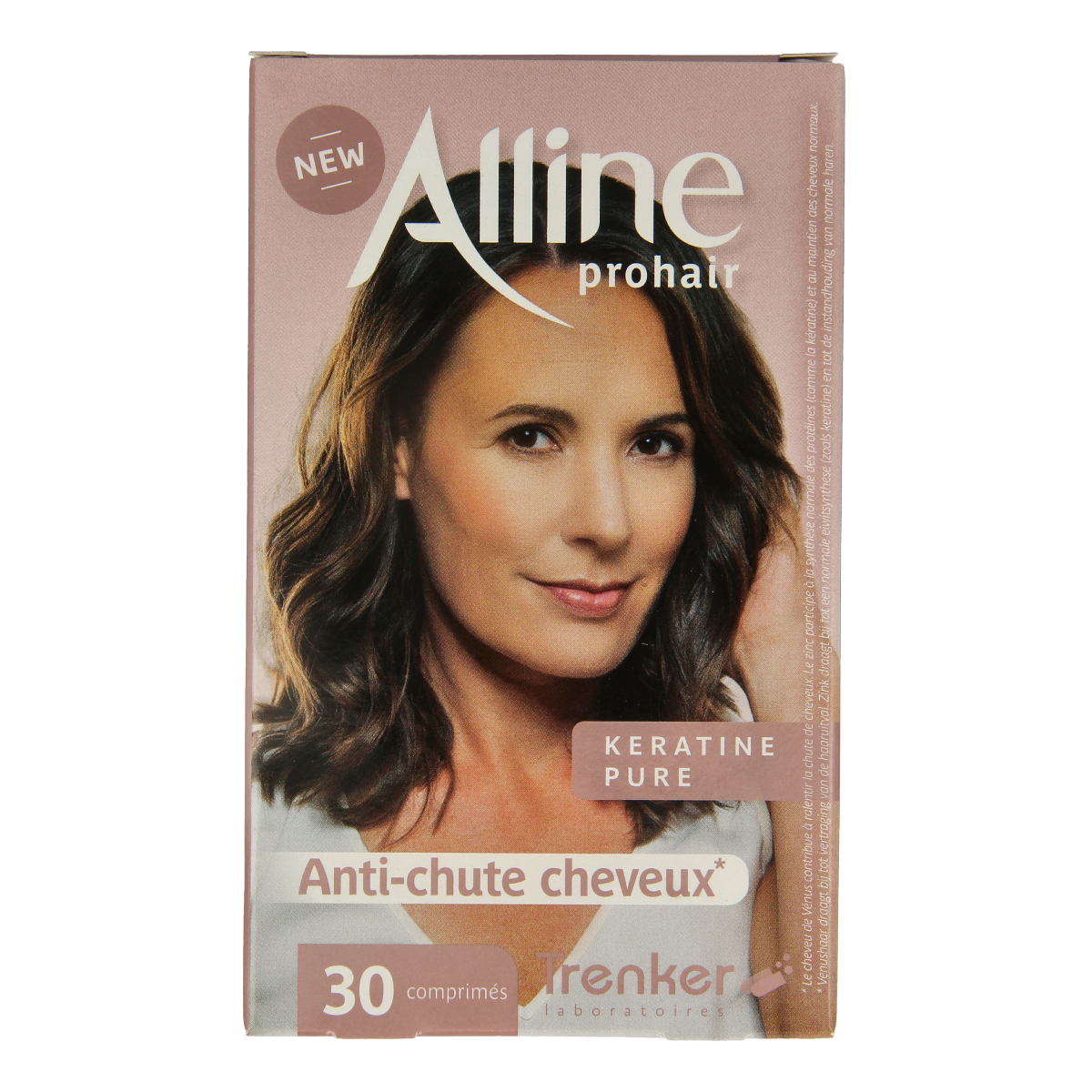Trenker Alline prohair 30 tablets, multivitamin supplement for hair health, in a blister pack with white tablets.