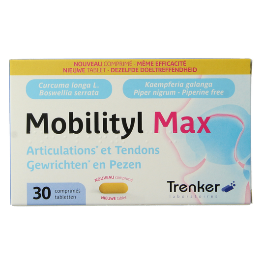 Trenker Mobilityl max 30 herbal tablets in a blister pack, natural kruidenpreparaten for joint and mobility support.