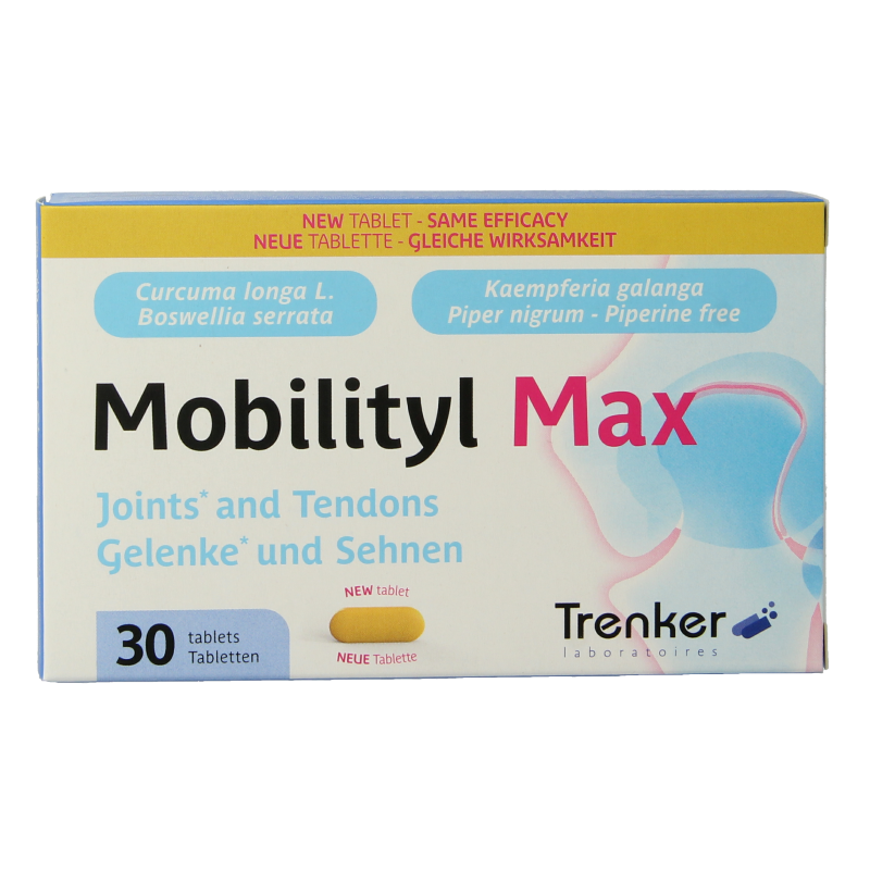 Trenker Mobilityl max 30 herbal tablets in a blister pack, dietary supplement for joint and mobility support.