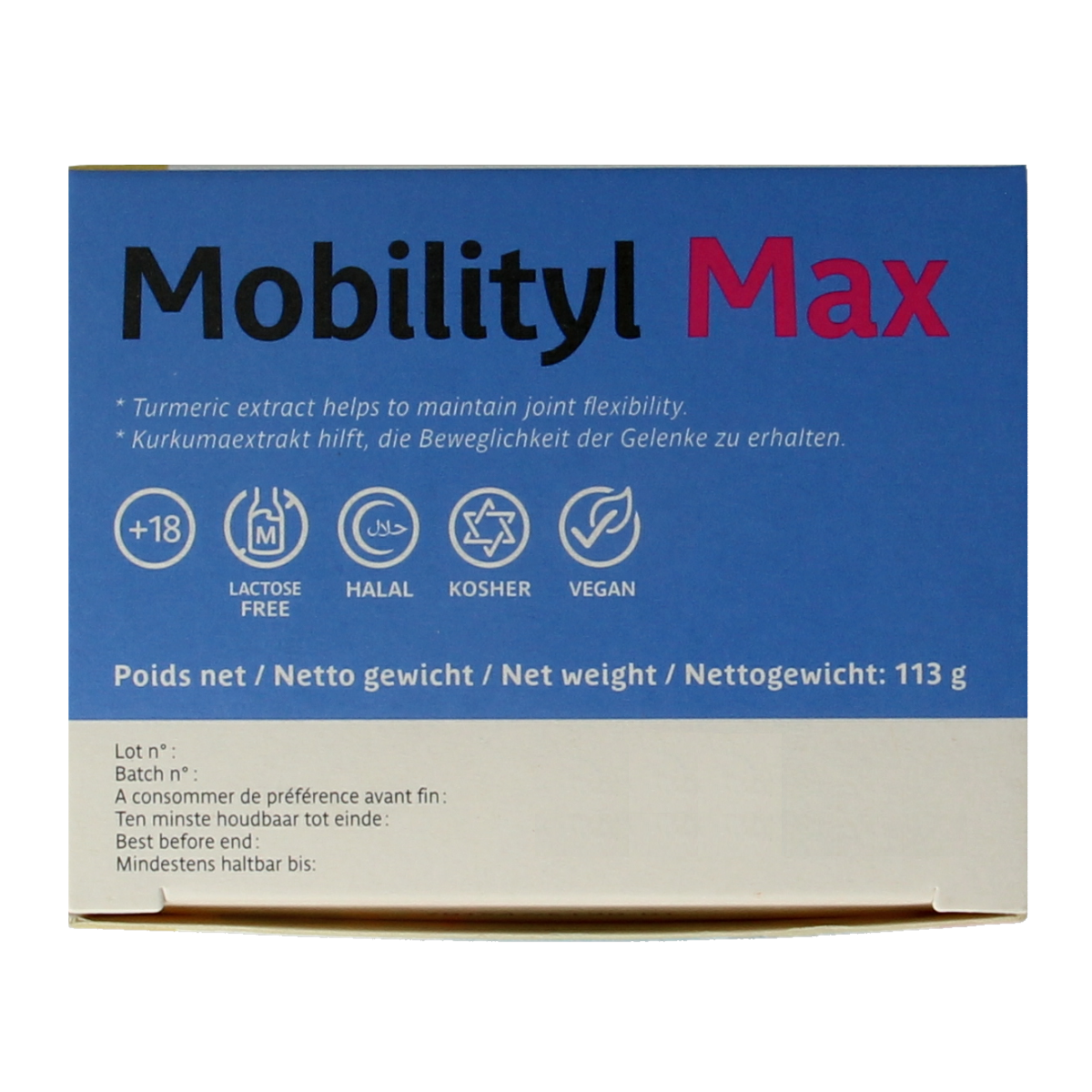 Trenker Mobilityl Max herbal supplement tablets, natural herbal preparation for joint support, shown in a bottle with tablets inside.