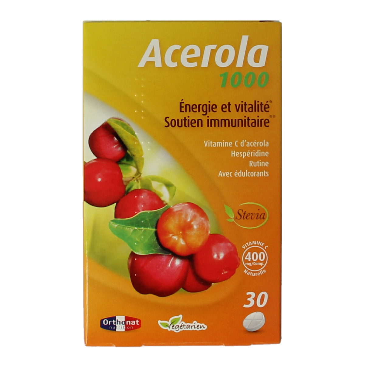 Trenker Acerola 1000 mineral tablets in a bottle, showing the label with product details and tablet count.