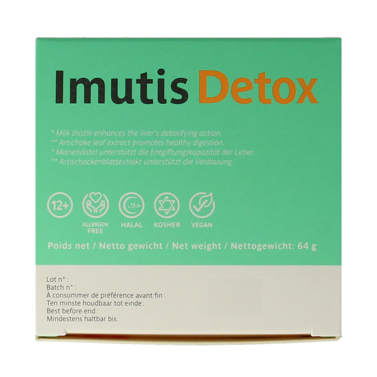 Trenker Imutis detox herbal capsules in a bottle, dietary supplement for detoxification and wellness.