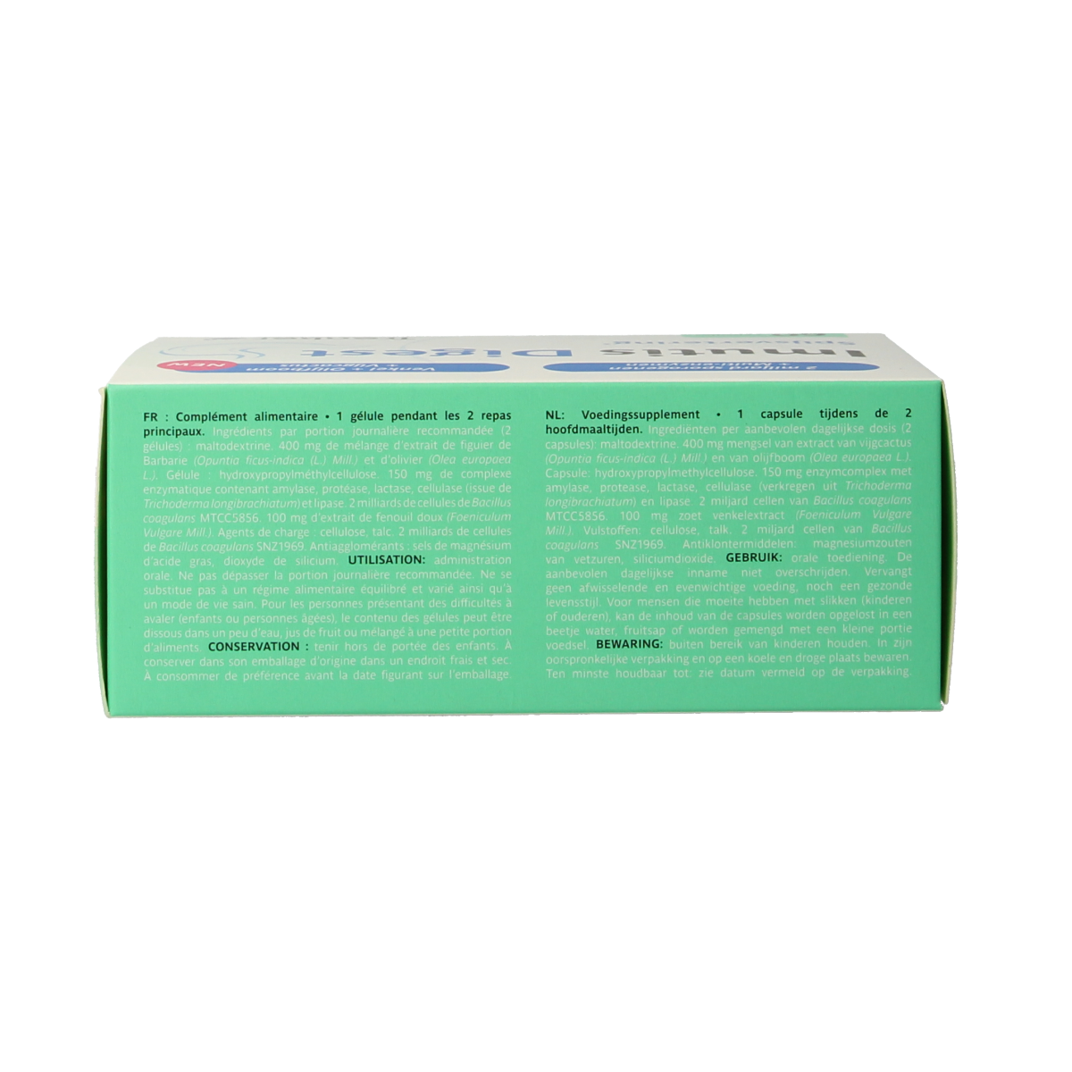 Trenker Imutis Digest micro-organisms capsules, 60-count, showing the bottle and capsule packaging.