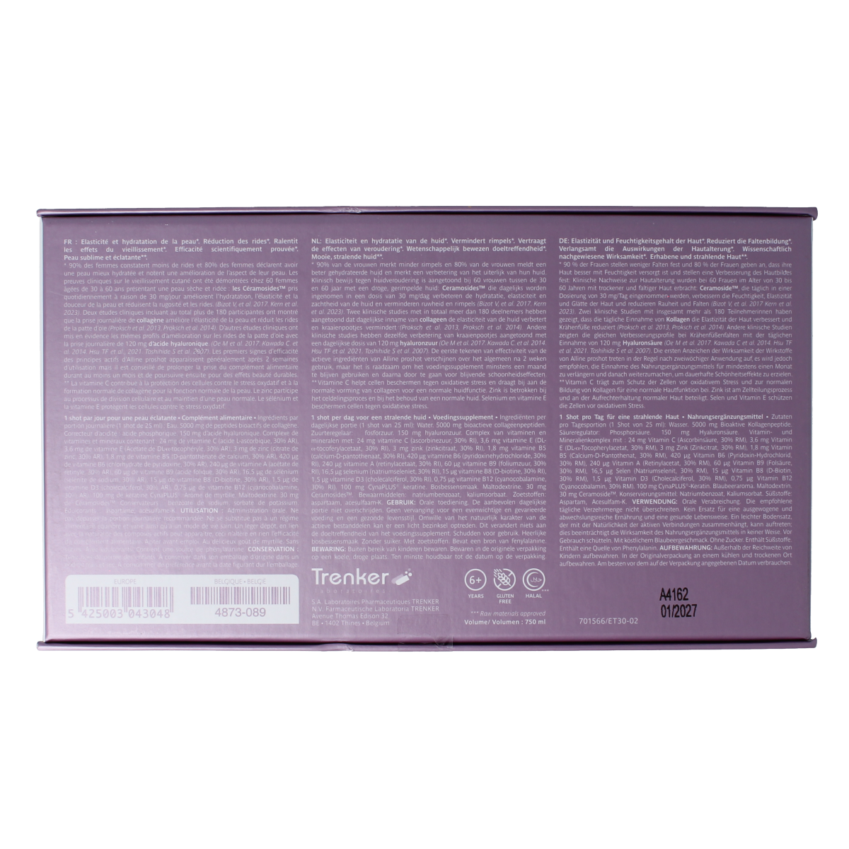 Trenker Alline ProShot multivitamine flesjes, 30x25ml, voedingssupplement met vitamines in 750ml verpakking.