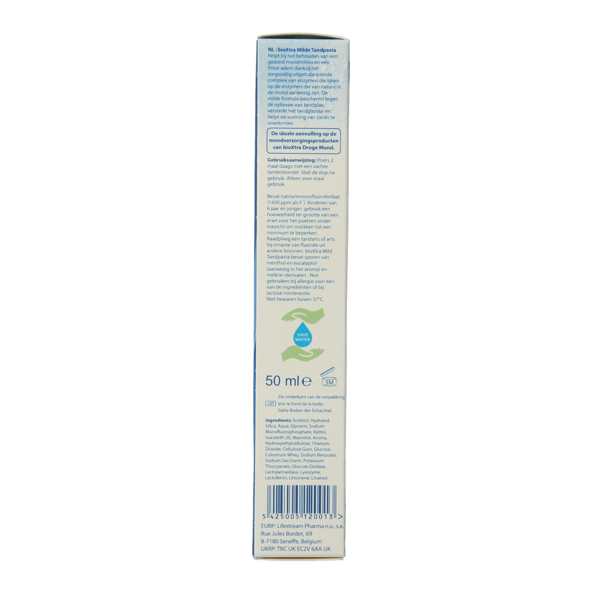 Bioxtra ultra mild toothpaste for dry mouth, 50ml tube, gentle oral care product with soothing ingredients for sensitive mouths.