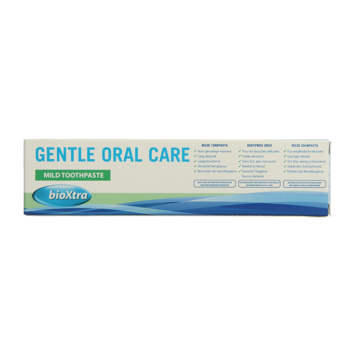 Bioxtra ultra mild toothpaste for dry mouth, 50ml tube, gentle dental care for sensitive mouths.