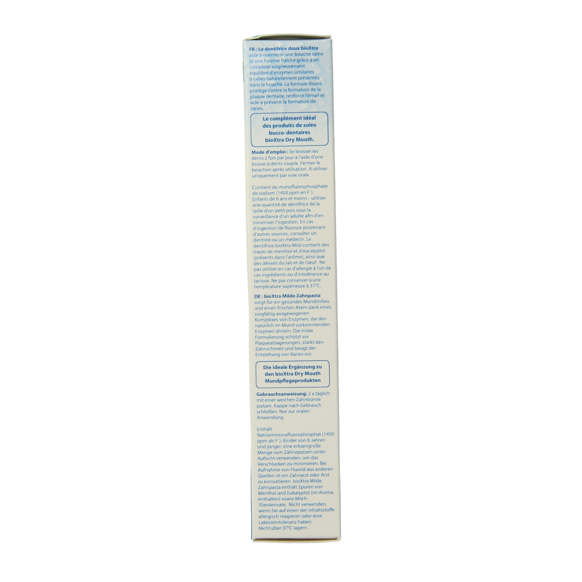 Bioxtra ultra mild toothpaste for dry mouth, 50ml tube, gentle formula designed to soothe and protect oral tissues.