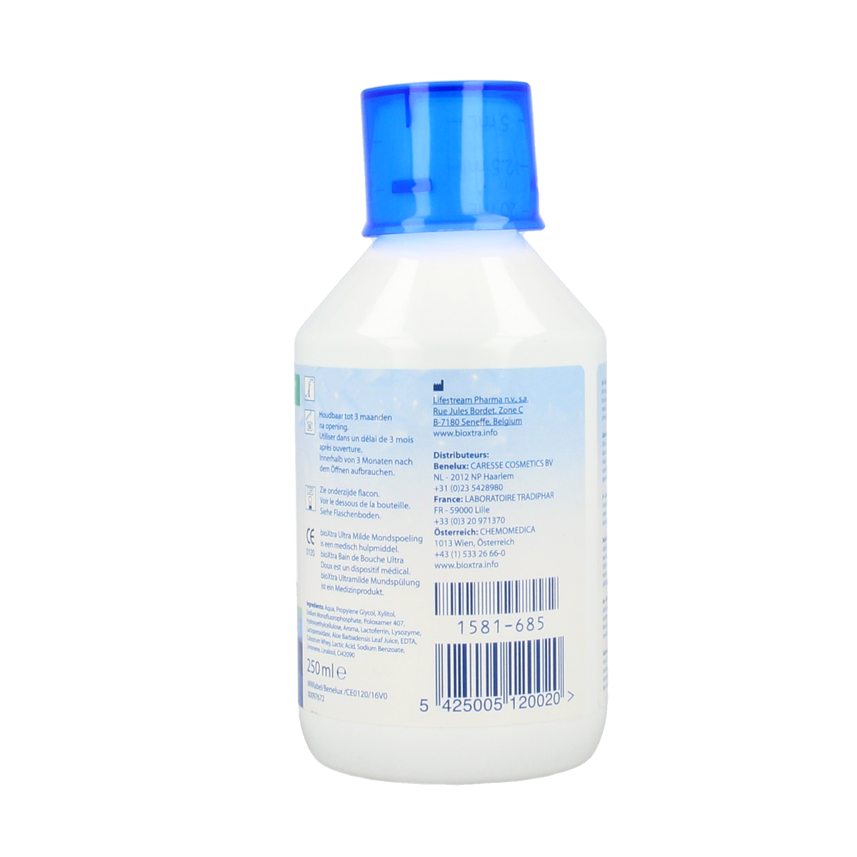 Bioxtra alcohol-free mouthwash for dry mouth in a 250ml bottle, gentle oral rinse for dry mouth relief.
