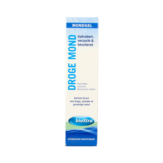 Bioxtra Bevochtigingsgel for dry mouth, 40ml, in a tube, used for oral hygiene and saliva control.